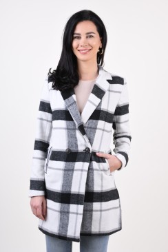 Palton Dama Vila Nalla Checked Cloud Dancer/Grey+Black
